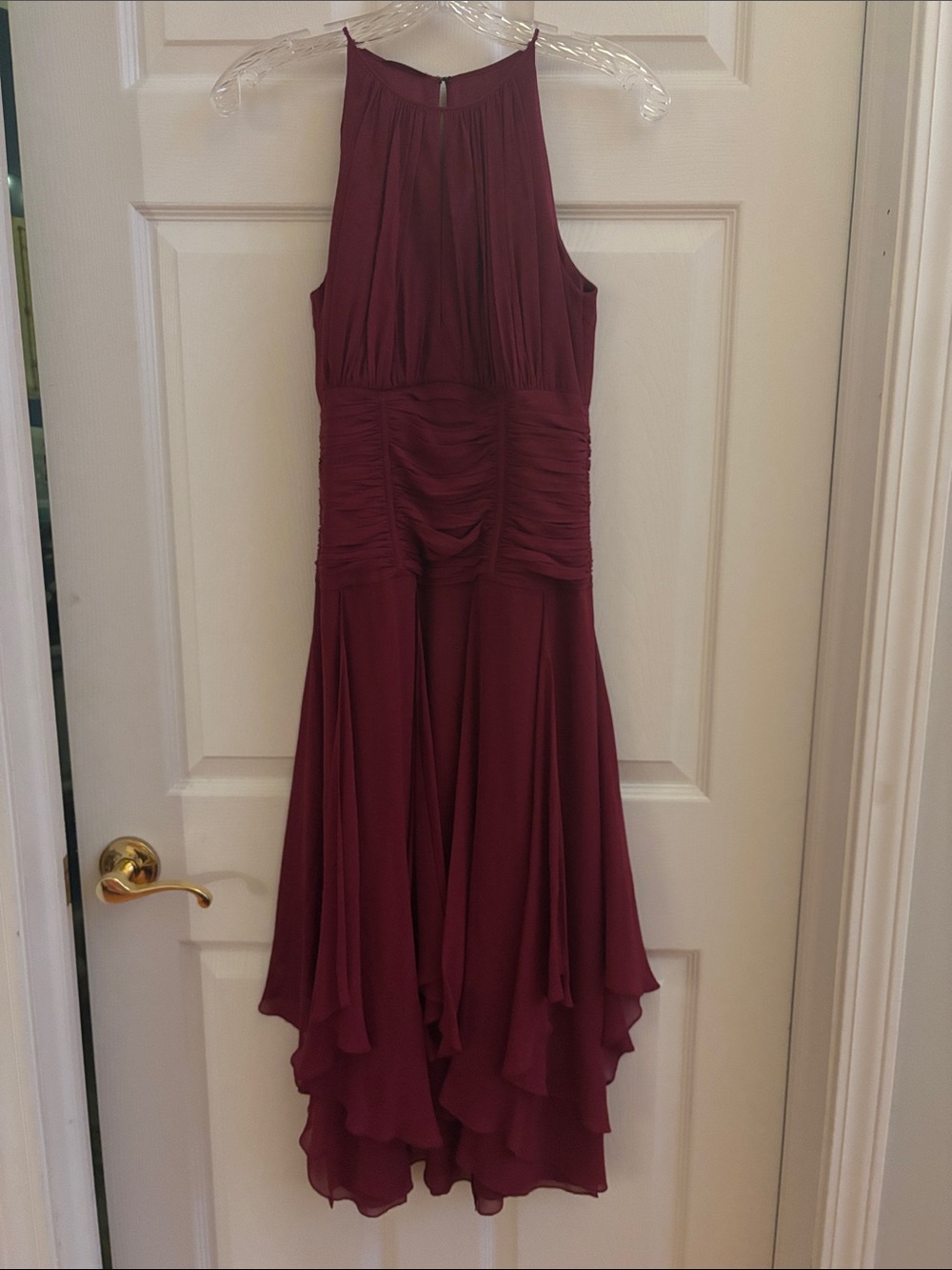 Carmen Marc Valvo Burgundy High-Low Halter Dress